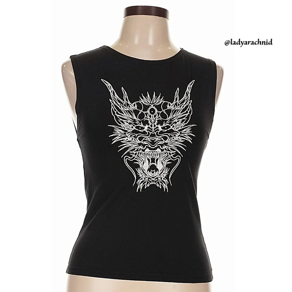DISTURBIA Guardian embroidered dragon tank - Picture 5 of 8
